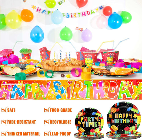 100 Pcs Building Block Party Supplies, Tableware Plates Napkins, Building Block Party Decoration for Birthday Party