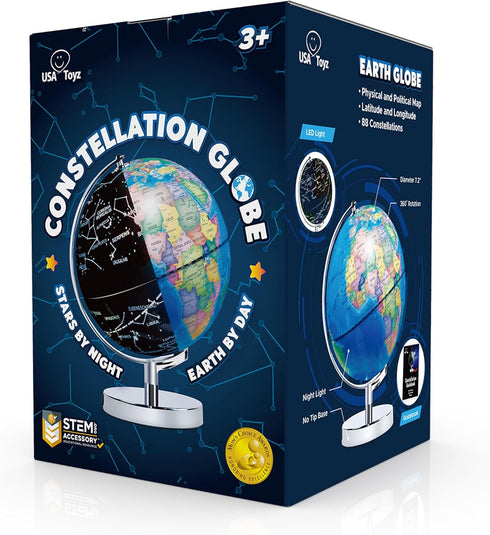 USA Toyz Illuminated Globe for Kids Learning, 3-in-1 STEM Kids Globe with Stand, LED Light, 9.75” Tall