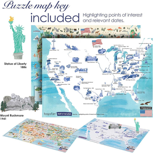 Puzzles for Adults 1000 Pieces - Illustrated US Map Puzzle, 100% Recycled Cardboard USA Jigsaw by bopster