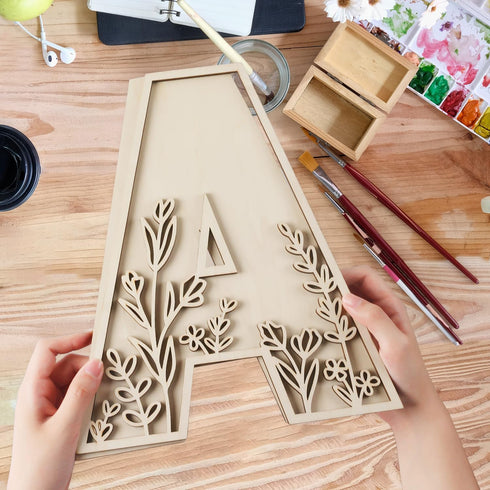 12 Inch Layered Large Wooden Letters for Wall Decor, Flowered Paintable Wooden Nursery Letters for Crafts Wood Alphabet