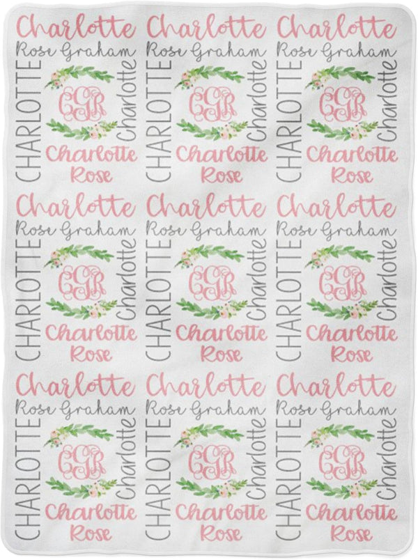 WolfeDesignPDD Baby Girl Swaddle Blanket Personalized Baby Blanket Monogram Blanket Name Blanket Floral