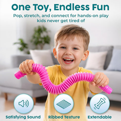 3+ 8 Pack BUNMO Pop Tubes - Sensory Toys - Fidget Toys - Imaginative Play & Stimulating Creative Learning - Hours
