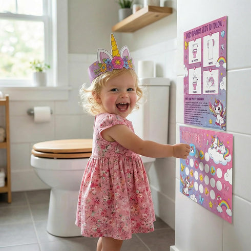 ZICOTO Fun Potty Training Chart with Stickers for Girls - Motivating Unicorn Rewards System with Stickers for Toddler