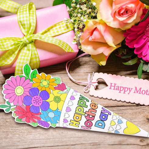 24 ceiba tree Pcs Color Your Own Mothers Day Bouquet Crafts Happy Mother's Day Coloring DIY Craft Kits for Kids School