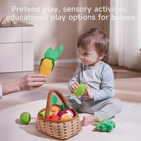 Set 3 6 9 12 TUMAMA Plush Veggie Basket Play Stuffed Vegetable Toys, Baby Toys for Months, Pretend Play Food Sensory