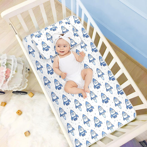 EtherSpher 28" 52" Blue Missiles Cooling Baby Crib Mattress x Absorbent Crib Bumper Pads for Baby&Toddler
