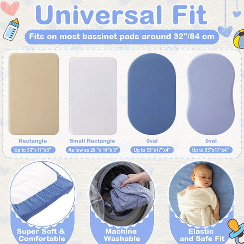 Tegeme 4 Pack Muslin Bassinet Sheets Soft Cotton Bassinet Fitted Sheets for Baby Boys Girls Neutral Solid Color Crib
