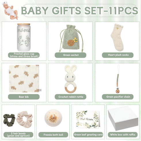 Set New Mom Gift Baby Shower Gifts Basket for Newborn Sage Green Pregnancy Gift for Women After Birth Postpartum