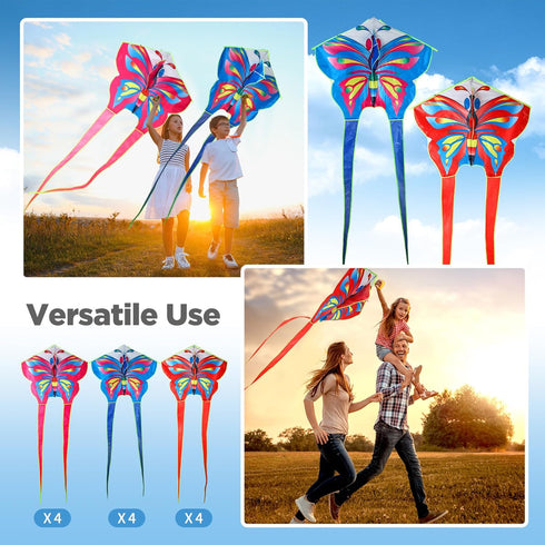 Poen 12 Pcs Butterfly Dragonfly Kites 3.28 ft with 164ft String - Large Easy to Fly Beach Kites for Kids Outdoor