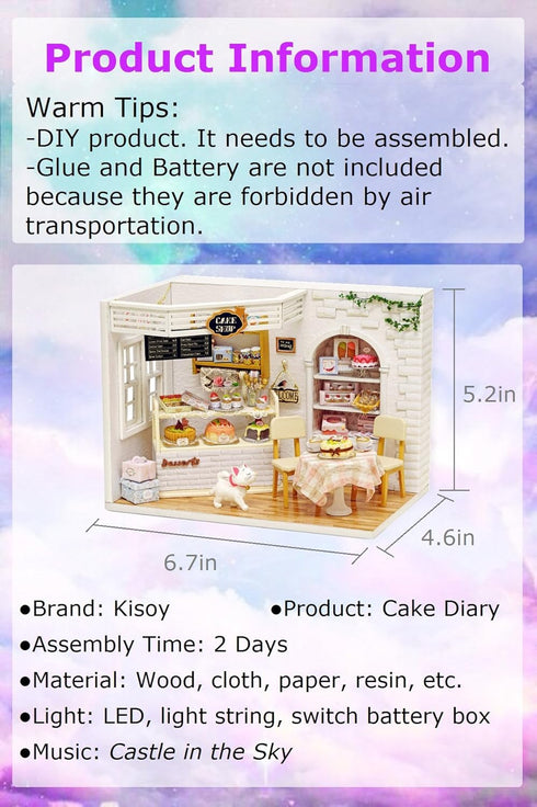 Kisoy Romantic Dollhouse Miniature DIY House Kit, Creative Room Gift for Friends, Lovers, Families (Cake Diary)