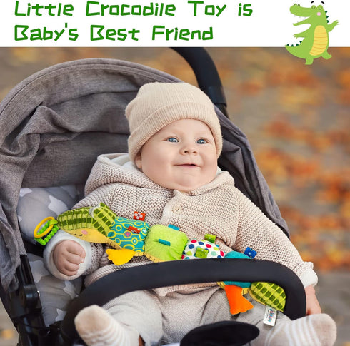 Jollybaby Tummy Time Baby Toys with Rattles, Crinkle, Musical Toys for Newborns 0-12 Months Boys & Girls - Alligator