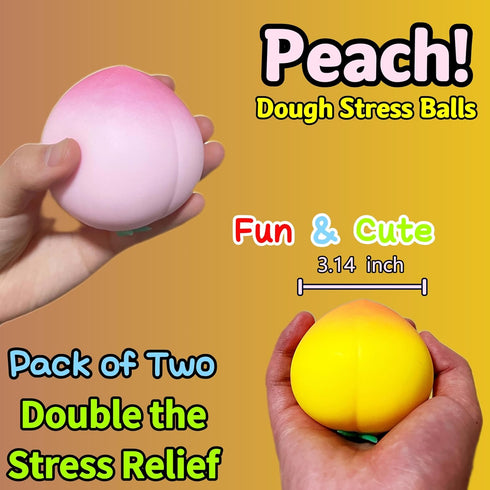 Kawaite 2 Pack 2 Peach Stress Balls Sensory Fidget Toys, Squishy Dough Ball, Fruit Stretchy Stress Ball, Fun and Soft