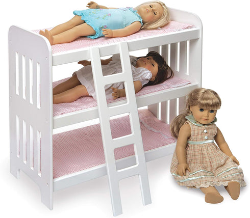 Badger Basket Triple Doll Bunk Bed with Ladder, Bedding, Personalization Kit for 20 inch Dolls - Pink Gingham