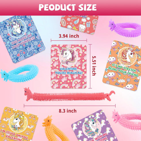 Gocozer 30-Pack Valentine's Day Cards with Stretchy String Toys Unicorn Noodles & Fidget Toys for Kids, Kids Valentines