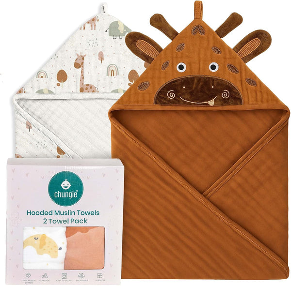 Chungie Soft Muslin Hooded Baby Towels 32x32 inches 100% Cotton, 6-Layer Breathable
