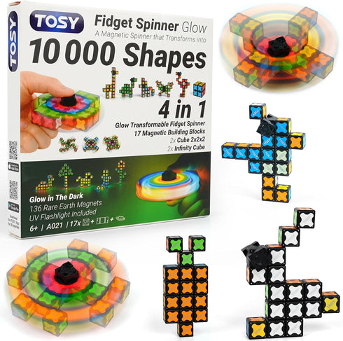 TOSY Magnet Fidget Spinner Glow - 16 Blocks, 3in1 Toy: Transformable Fidget
