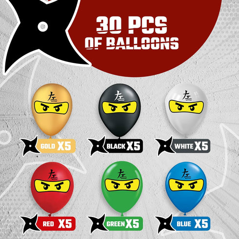Ninja Superhero 12" Birthday Balloons 30 Pcs | Premium Latex Ninja Sets Party Supplies Decorations