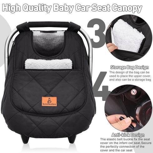 Cozy beatoutou Winter Baby Car Seat Cover, Beatoutou Waterproof Winter Infant Carseat Canopy for Boys Girls, Cold