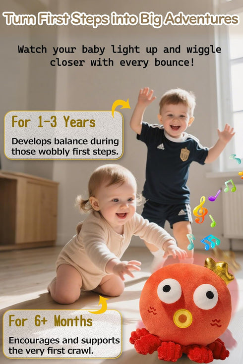 GauJat 6-12 120 Tummy 1-3, Bouncing Octopus Baby Toy, Musical Crawling Toy for Months, Talking Recording Repeat Plush