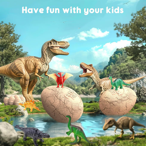 Dinosaur Eggs Dig Kit - Break Open 12 Easter Dino Eggs with 12 Surprise Dinosaurs - Science STEM Toys for Kids