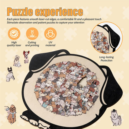 homteka 135-Piece Wooden Jigsaw Puzzle Dog Shaped with Frame & Acrylic Cover - Morandi Colored Adult Wood Puzzle