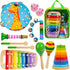 Kids Musical Instruments, Wooden Toys Set for Toddlers Age 2-4 with Xylophone Maracas Tambourine Birthday Gift