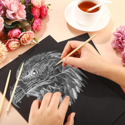 Gersoniel Scratch Paper Art Set, Kids Craft Kits with Scratch Off Paper and Wooden Stylus