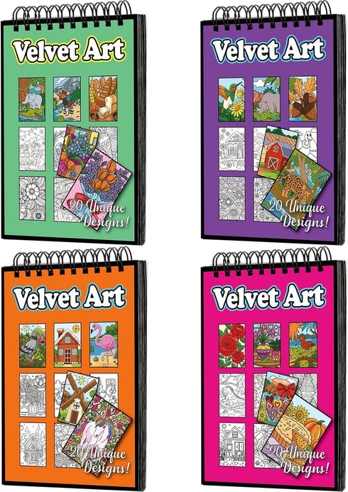 Jetec 4 Pcs Velvet Art Coloring Books Spiral Bound Posters Felt Pages for