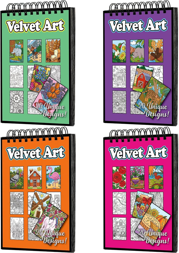 Jetec 4 Pcs Velvet Art Coloring Books Spiral Bound Posters Felt Pages for