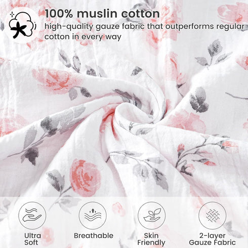 30x40 Inches, david's kids Muslin Minky Baby Blanket for Girls with Muslin Cotton Front and Dotted Fleece Backing