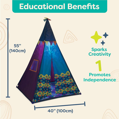 B. toys Starry Sky Tent - Blue Indoor & Outdoor Play Tent for Kids, Pretend Play with Built-in Light, 3 Years +