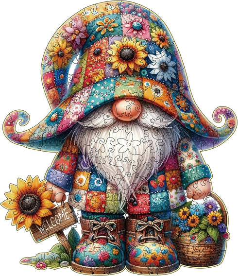 Wooden Jigsaw Puzzles, Gnome Wooden Puzzles for Adults, Unique Shape Medium 10.3"x11.8" with Exquisite Box