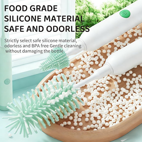 biqin 360 Rechargeable Electric Bottle Brush with Stand - Spin Silicone Cleaner for Baby Bottles, Breast Pumps & Small