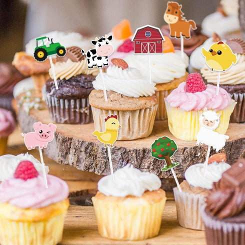 WERNNSAI 36 PCS Farm Cupcake Toppers, Animal Birthday Decorations for Kids Baby Shower Tractor Theme Party