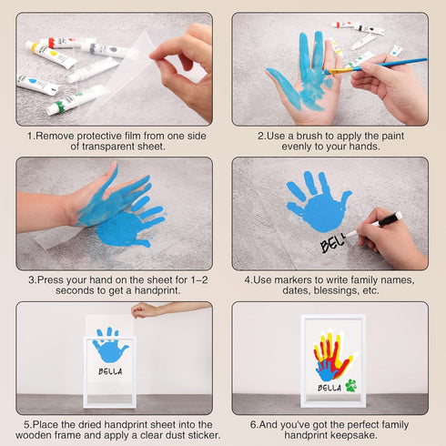 Omrhvi 6 Family Handprint Kit, Hand Prints Keepsake Frame, DIY Craft Gift for New Parents & Mom & Baby, Grandparents