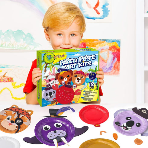 V-Opitos Arts and Crafts Kits for Kids - 12 Pack Paper Plate Crafts for Toddler Age 3-5, Fun Classroom Activity