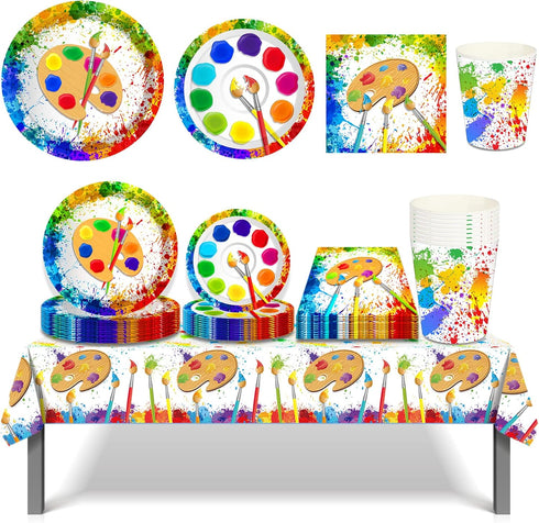 45PCS Art Paint Party Supplies, LIYDE Decorations for 8, Disposable Tableware Include Plates Cups Napkins Tablecloth