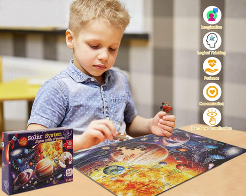100 Piece Solar System Space Kids Jigsaw Puzzles for Ages 4-10 - Educational Science Toys