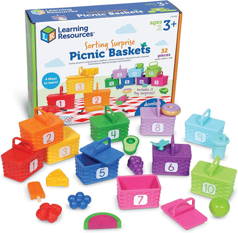 Learning Resources 32-Piece Sorting Surprise Picnic Baskets, Toddler Sorting & Matching Skills Toy for Ages 3+