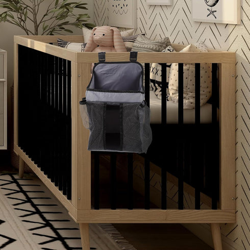 HOODANCOS Crib Storage Bag and Diaper Organizer for Nursery, Hanging Storage Pouch with Multiple Compartments, Foldable