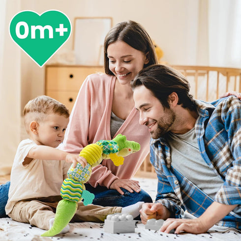 Baby Musical Crocodile Toys, Stuffed Animal Activity Soft Toys with Teether for Tummy Time, 0-12 Months (Green)