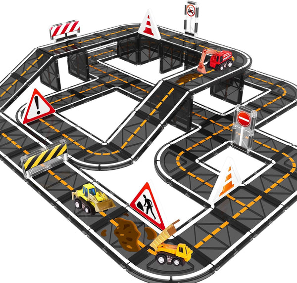 Magnetic Tiles, Magnetic Blocks Engineering Construction Vehicle Road Set, Toddler Toys for