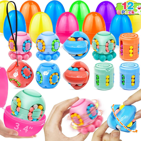 12 Pack 3.4" Jumbo Filled Easter Eggs with Toys Magic Bean Cubes,