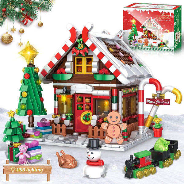 PleyWalden Christmas Gingerbread House Building Block for Girls Age 12+ with LED Lights,
