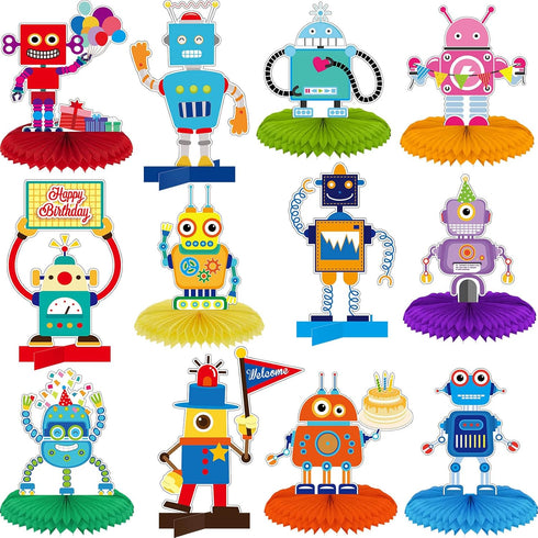 12 Pieces Robot Birthday Party Supplies: Honeycomb Centerpieces and Decorations for Kids Birthday Party