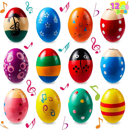 JOYIN 12 Packs Wooden Egg Shakers, 2.3" Maracas Percussion Musical for Party Favors, Classroom Prize Supplies