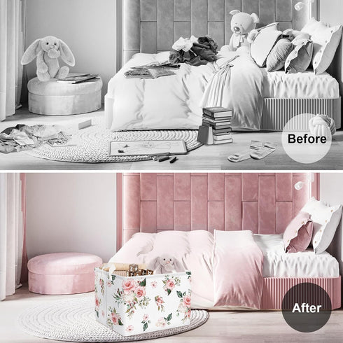 Clastyle Rectangle Rose Floral Baby Girl Gift Basket Outdoor Towel Storage Pool Toy Beach Blanket Basket Pink Flower Shelf Basket for Clothes Toy Books Snack