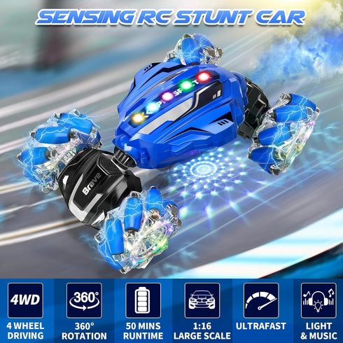 6-12, 4WD 360Rotation 6 7 8 9 10 11+ Gesture Sensing RC Stunt Car - Boys Toys Age Hand Controlled Remote Control Car