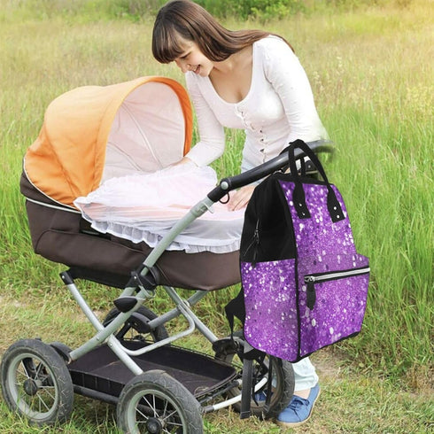 HCBPWVQA Backpack Daypacks Backpack Mommy Sparkling Purple Glitter Diaper Bag with Changing Pad and Pacifier Holder