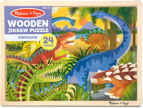 Melissa & Doug Dinosaurs Wooden Jigsaw Puzzle with Storage Tray, 24 pcs